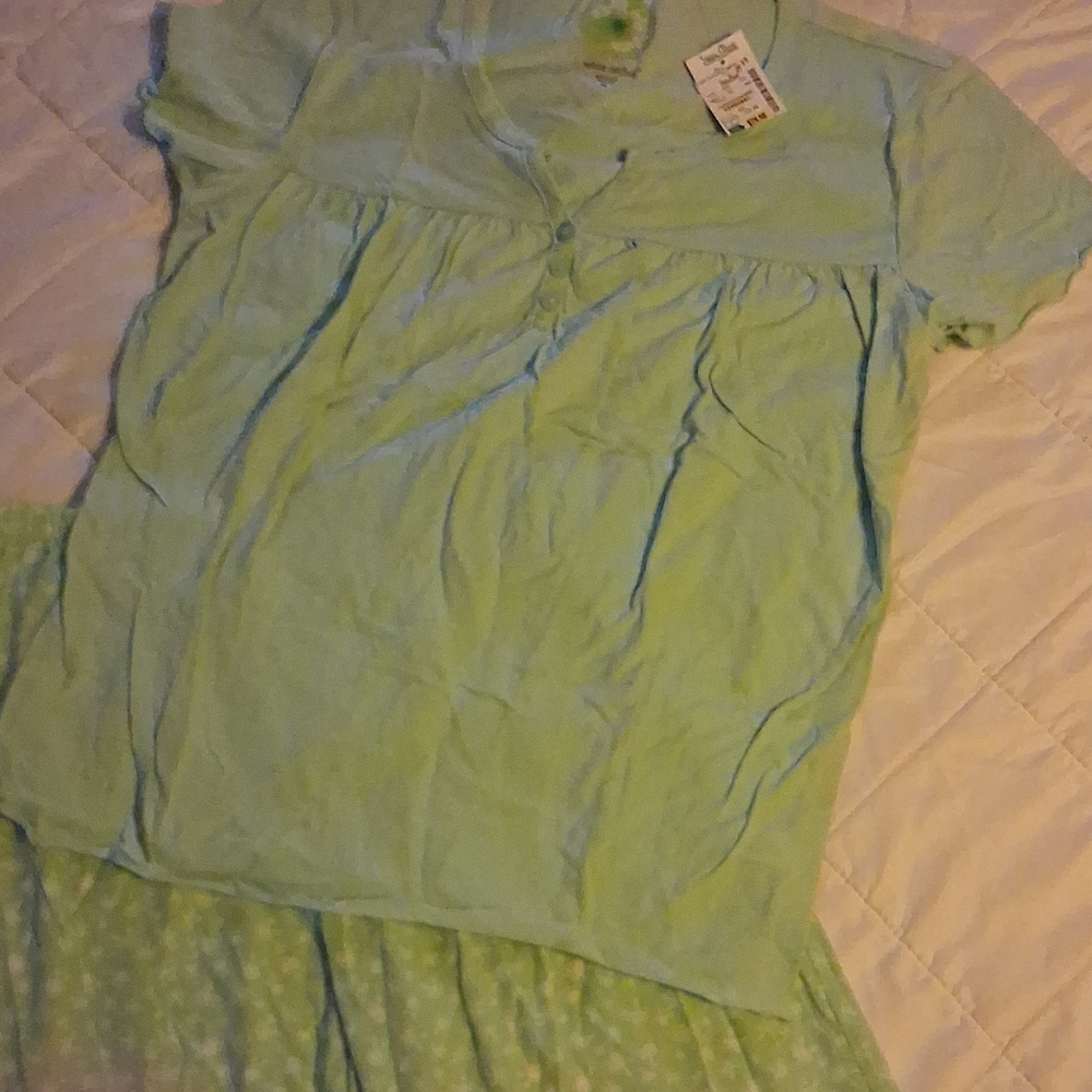 Light Green Short Sleeve Button Front Top